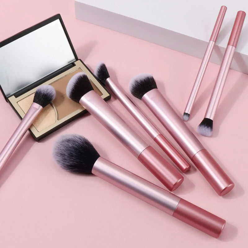 Conjunto de pincéis de maquiagem profissional, 7 peças, cabelo sintético macio e premium, sem crueldade, fácil de limpar, base, blush, sombra, cosméticos